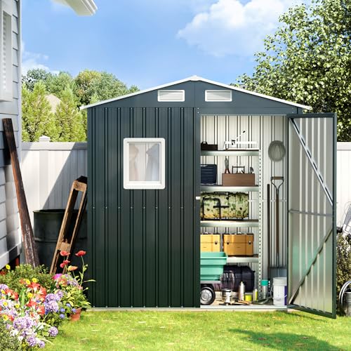Outdoor Steel Storage Shed with Lockable Doors and Window L987864