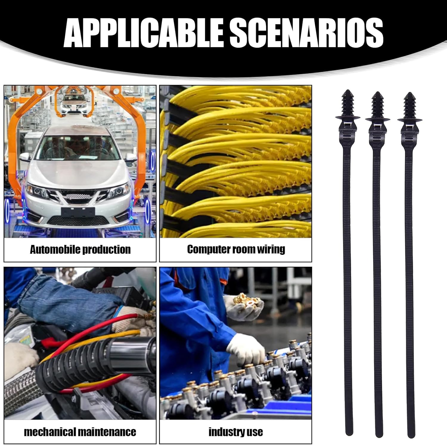 100 PCS Car Cable Ties, Adjustable Nylon Zip Ties, Universal for Cars Boats Trailers W69574