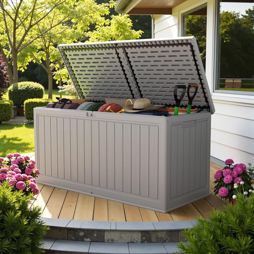 30 Gallon Waterproof Resin Deck Box for Outdoor Patio and Garden Storage Q30388