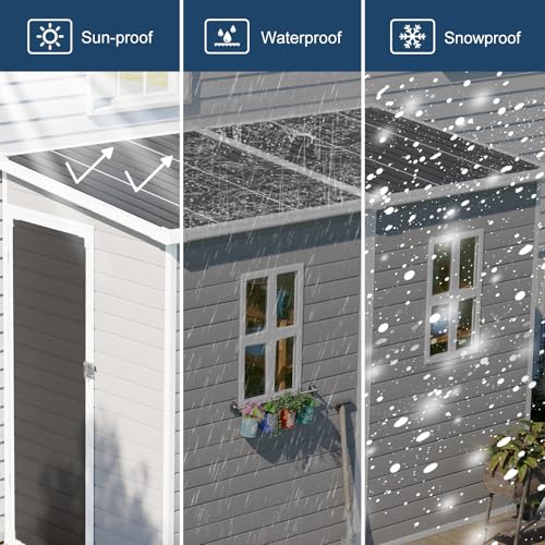 Outdoor Resin Storage Shed with Floor 8x6x7 FT Waterproof, Gray U422