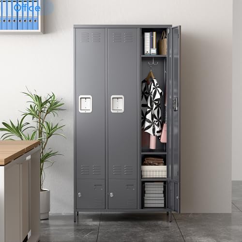 6 Door Metal Storage Locker with 18 Hooks, Black & Dark Grey K6611