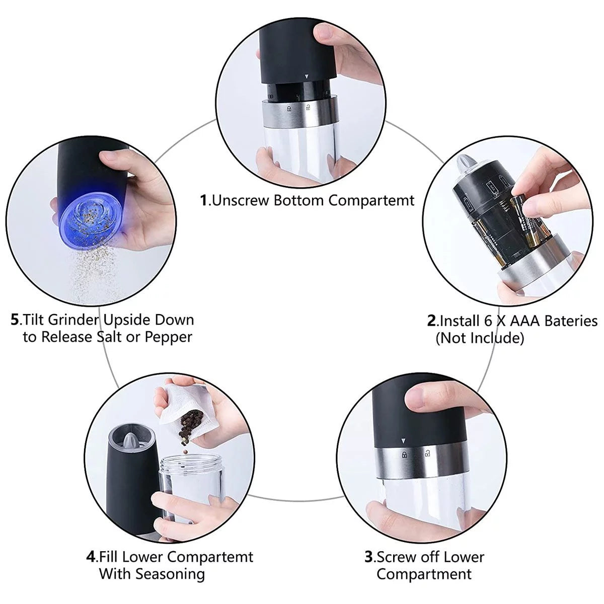 Salt and Pepper Grinder Set with Adjustable Coarseness and LED Light D3886