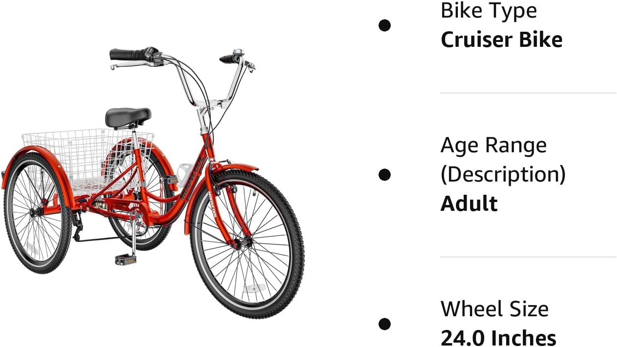 Adult Tricycle 7 Speed 3 Wheel Bike with Basket for Seniors D28646