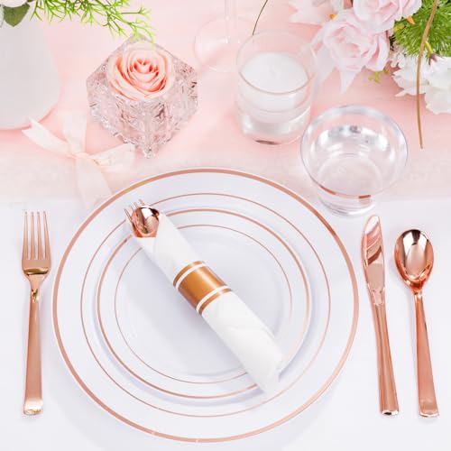 350PCS Clear Gold Plastic Dinnerware Set for 50 Guests, Disposable Plates, Cups & Silverware N692