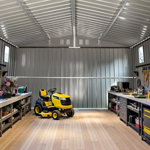 Resin Outdoor Storage Shed with Floor and Window, Lockable Small Tool Shed for Garden Patio Backyard, Light Gray V985