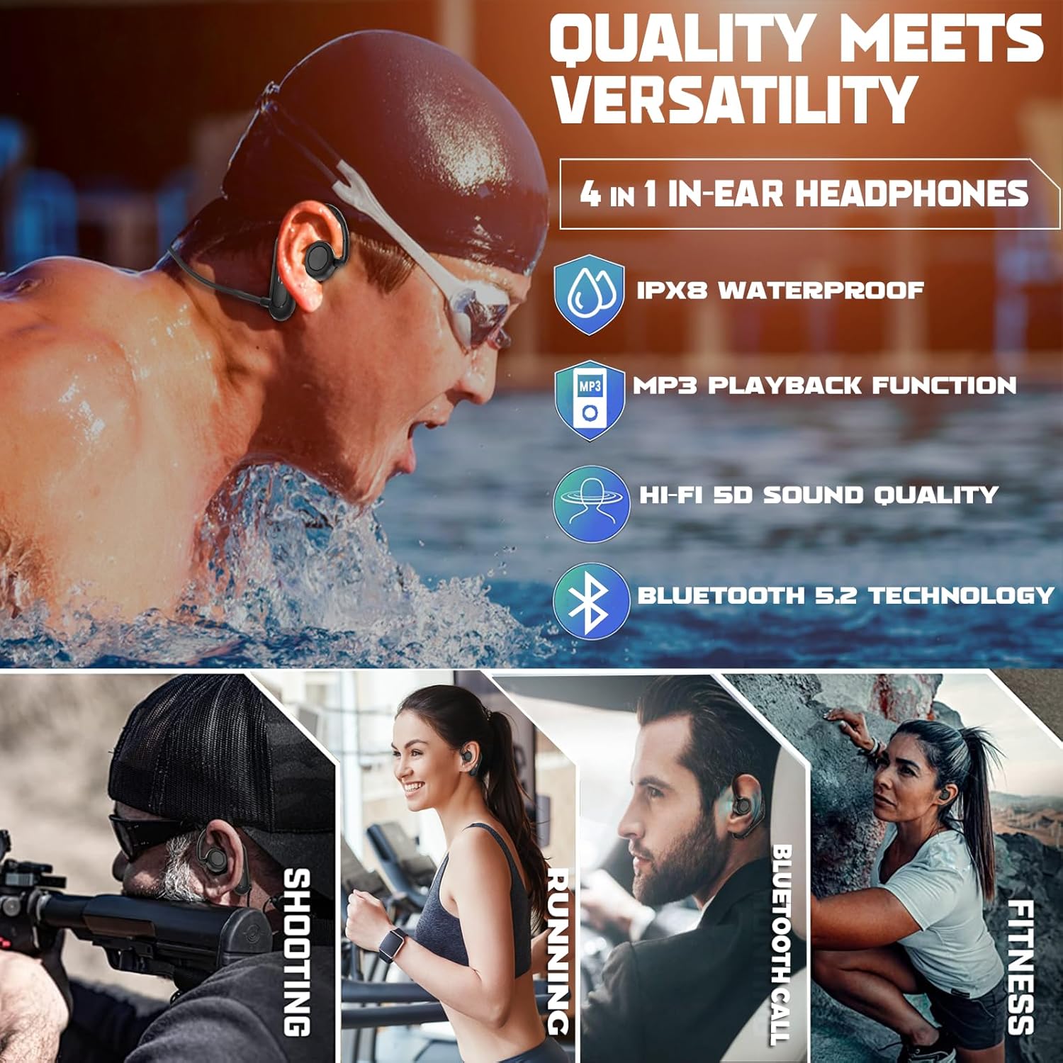 Waterproof MP3 Swimming Earbuds with IPX8 and 16Hrs Battery F906