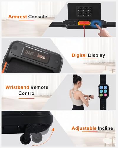 Walking Pad with Handle Bar, 2 in 1 Under Desk Treadmill, Folding Electric Walking Jogging Machine for Home Office M44066