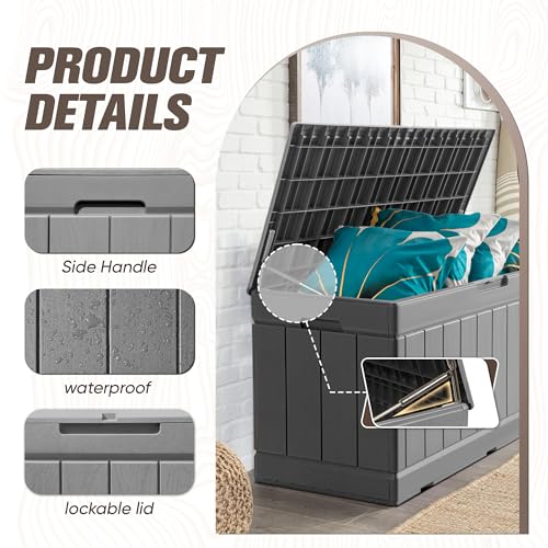 31 Gallon Resin Deck Box Waterproof Indoor Outdoor Storage for Patio Cushions and Garden Tools L90121