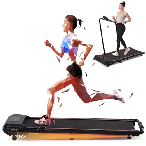 Merax Walking Pad with Handle Bar, 2 in 1 Under Desk Walking Pad, 2.5HP Folding Electric Treadmill Walking Jogging Machine for Home Office with Remote Control, LED Display, Max 300lbs Weight Capacity
