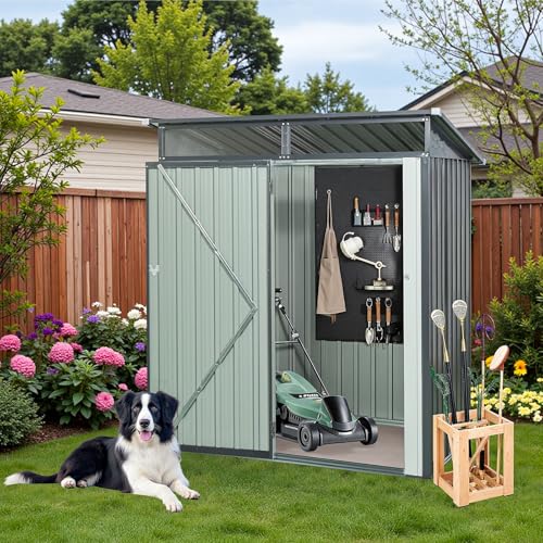 Resin Outdoor Storage Shed with Floor and Window, Lockable Small Tool Shed for Garden Patio Backyard, Light Gray V985