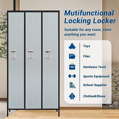 3-Door Blue Steel Storage Locker for Office, School, Gym C68898