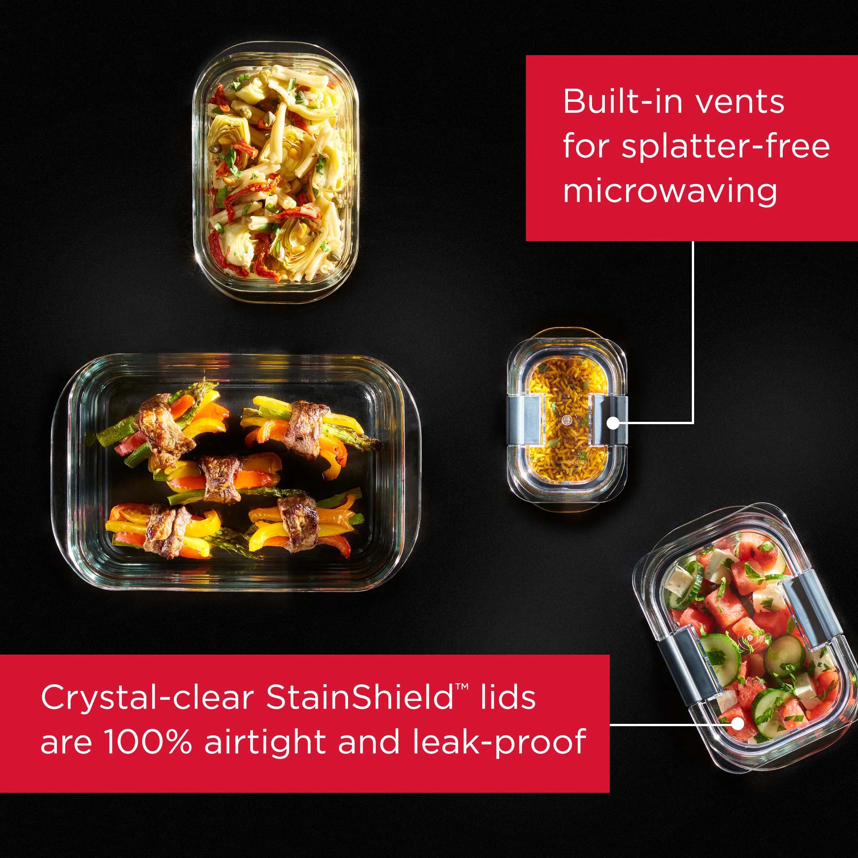Glass Food Storage Containers Set of 3 with Latching Lids, Leakproof P3753
