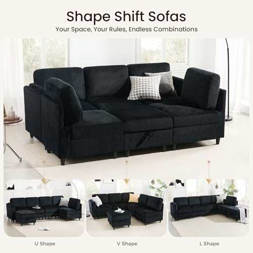 Modular Sectional Sofa Bed with Storage Ottoman, Beige S706