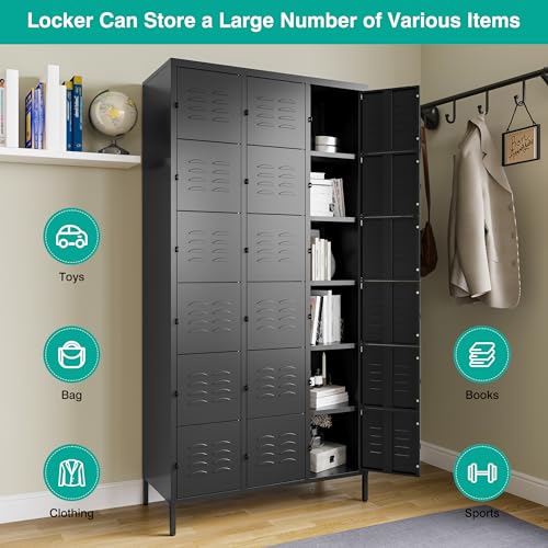 Vintage Metal Locker with Hooks, Lockable Single Door Storage M901