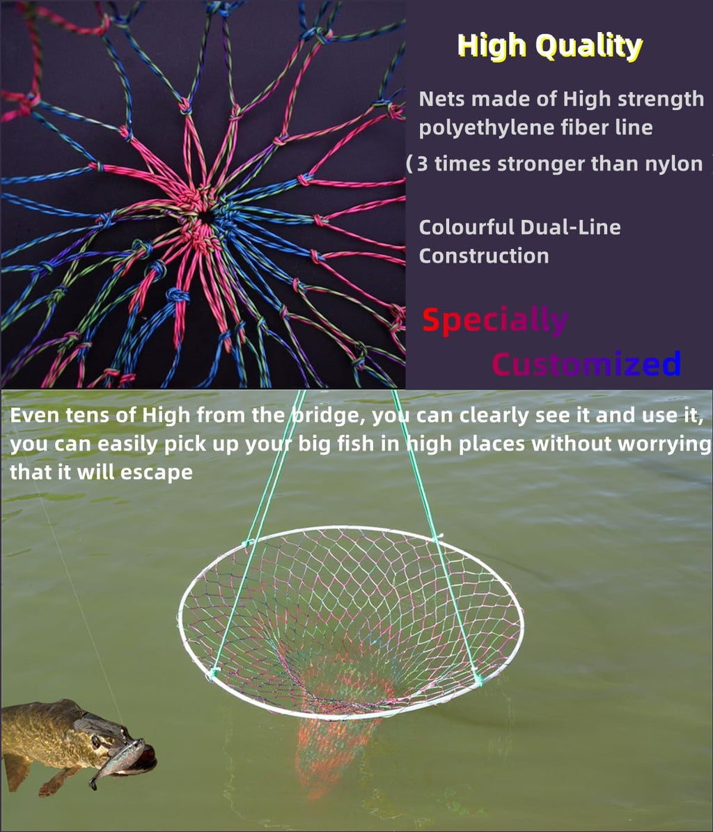 Folded Bridge and Pier Fishing Net with Steel Hoop and Mesh Bag A926