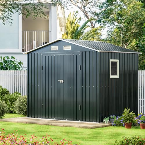 Outdoor Steel Storage Shed with Lockable Doors and Window L987864