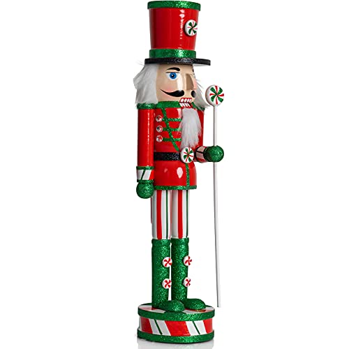 Wooden Peppermint Nutcracker Doll 15" K167542