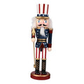 Patriotic Nutcracker Figurines Wooden Soldier Statue with Cane for Independence Day Decoration C859373