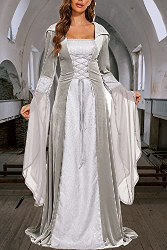 Medieval Victorian Dress for Women, Vintage Witch Halloween Costume with Hood W9109