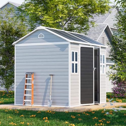 Outdoor Resin Storage Shed with Floor 8x6x7 FT Waterproof, Gray U422