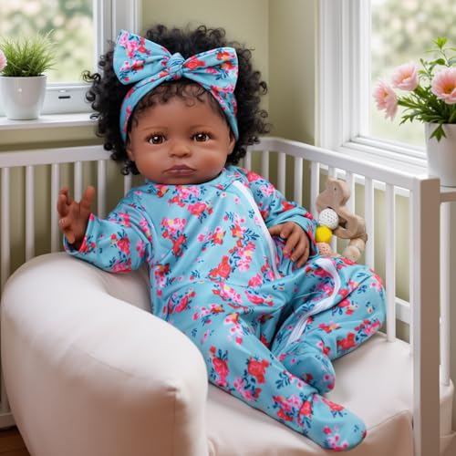 Lifelike Reborn Black Girl 18-Inch Realistic Newborn Baby Doll with Clothes and Toy U426