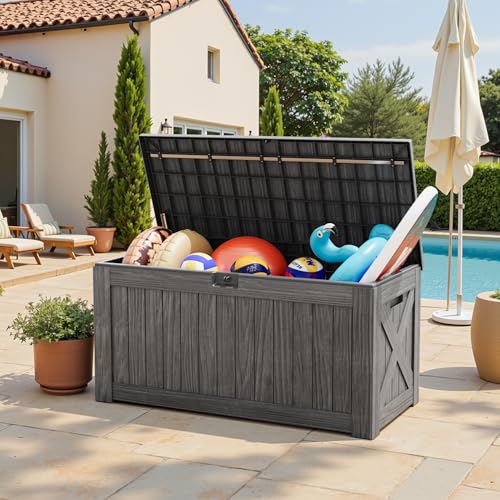 Outdoor Storage Box 120 Gallon with Lock, Resin Deck Box for Patio and Garden A6689