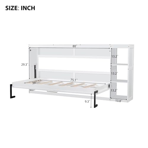 Full Size Horizontal Murphy Bed with Shelves, Foldable into Cabinet W154373