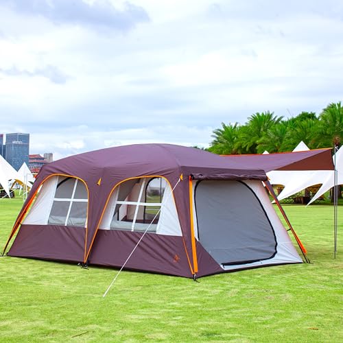 Extra Large Family Cabin Tent for Camping, 2 Rooms, 3 Doors, Waterproof E6603