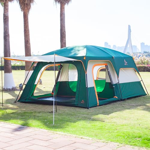 Extra Large Family Cabin Tent for Camping, 2 Rooms, 3 Doors, Waterproof E6603