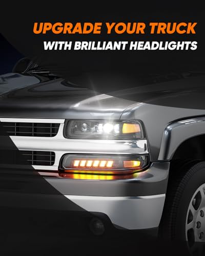 LED Headlights Assembly with Sequential Turn Signal for 1999-2006 Chevy Silverado Suburban Tahoe H92291