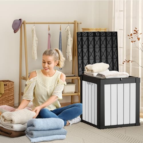 100 Gallon Resin Deck Box, Lockable Patio Outdoor Storage, Waterproof - Black F75230