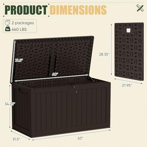 31 Gallon Resin Deck Box Waterproof Indoor Outdoor Storage for Patio Cushions and Garden Tools L90121