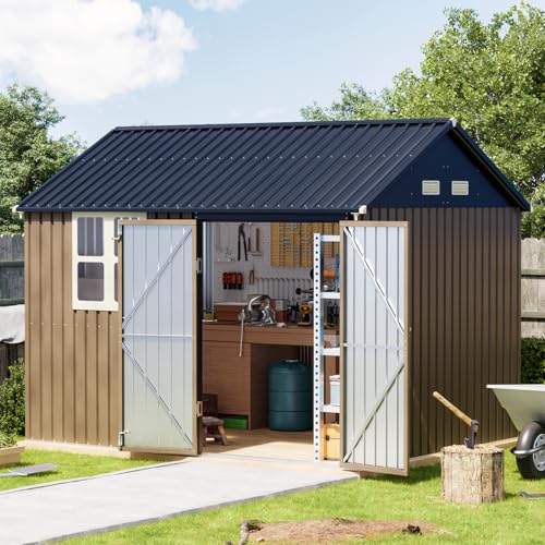 Outdoor Steel Storage Shed with Lockable Doors and Window L987864