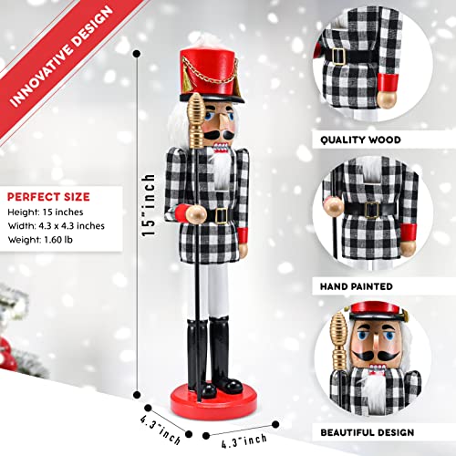 Black and White Checkered Soldier Nutcracker Wooden Figure 15 Inch X3031