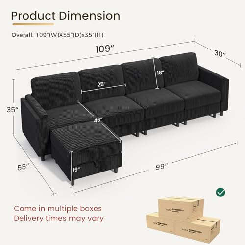 Modular Sectional Sofa Bed with Storage Ottoman, Beige S706