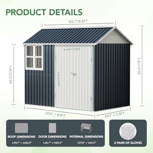 Outdoor Steel Storage Shed with Lockable Doors and Windows E249038