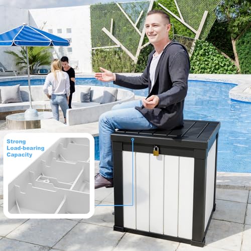 100 Gallon Resin Deck Box, Lockable Patio Outdoor Storage, Waterproof - Black F75230