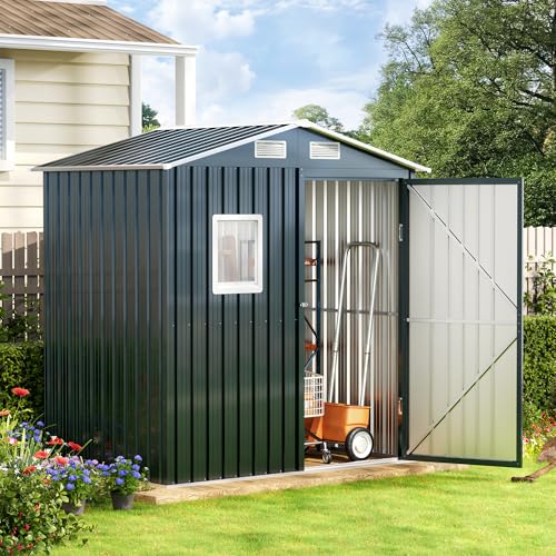 Outdoor Steel Storage Shed with Lockable Doors and Window L987864