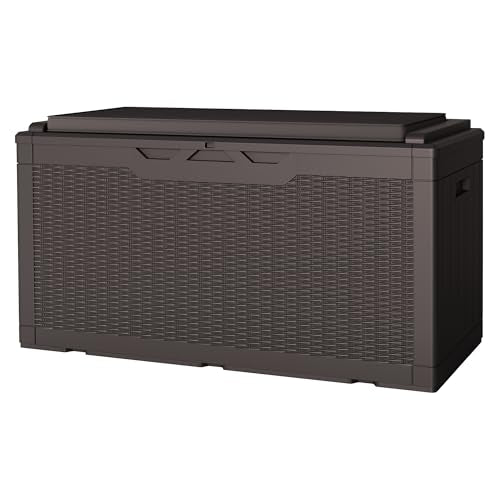 31 Gallon Resin Deck Box Waterproof Indoor Outdoor Storage for Patio Cushions and Garden Tools L90121