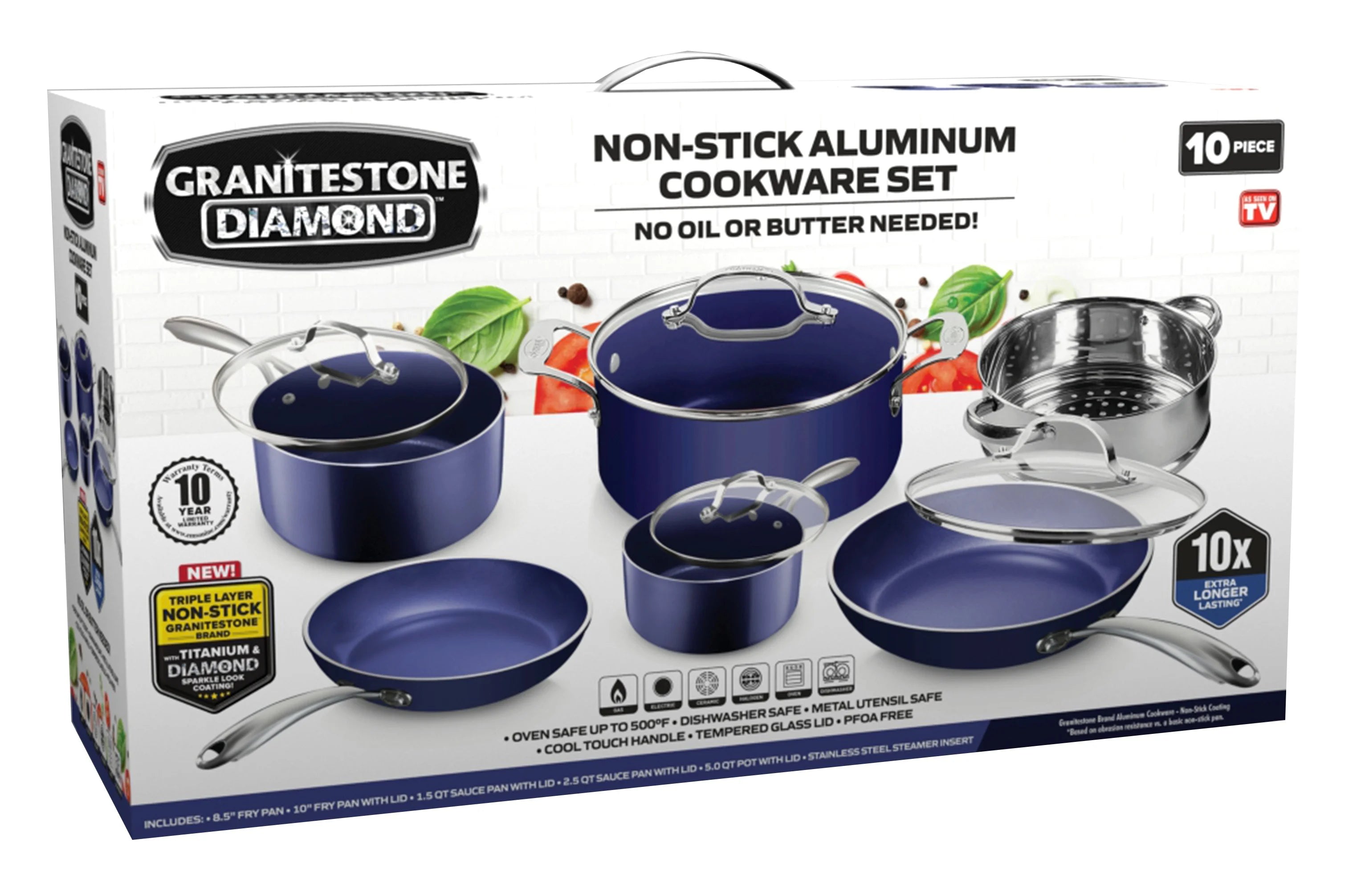 Nonstick Cookware Set, 10 Piece, Dishwasher Safe, Blue O975522