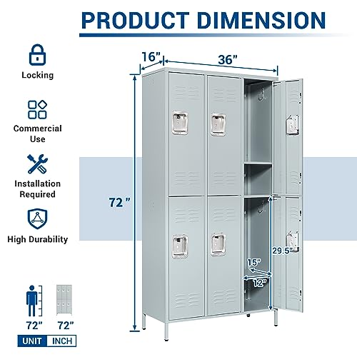 3-Door Blue Steel Storage Locker for Office, School, Gym C68898