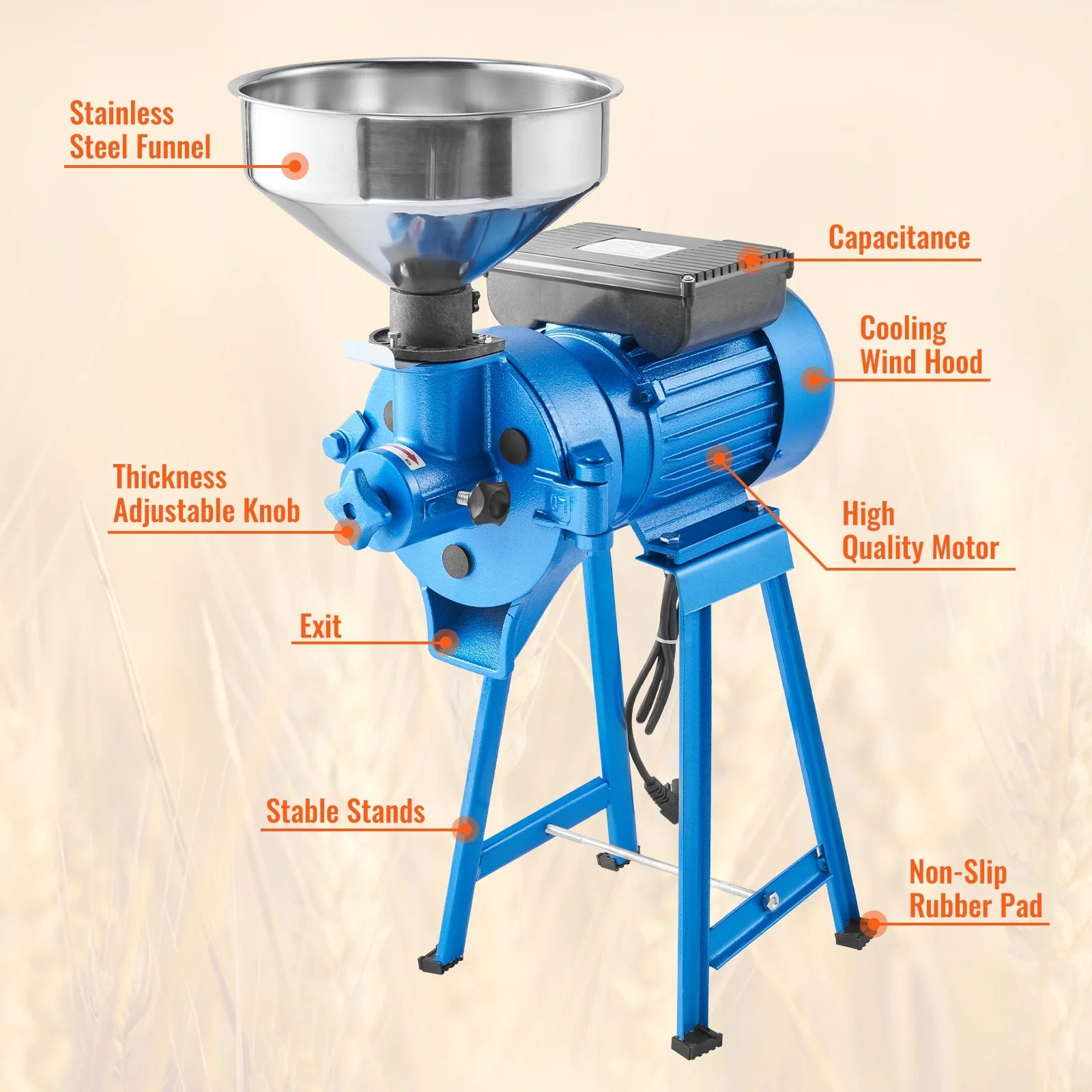 1500W Electric Grain Mill Grinder for Corn Wheat and Spice E6345