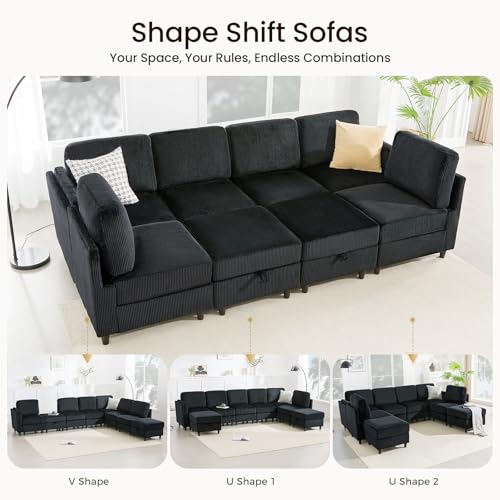 Modular Sectional Sofa Bed with Storage Ottoman, Beige S706