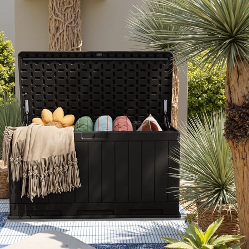 31 Gallon Resin Deck Box Waterproof Indoor Outdoor Storage for Patio Cushions and Garden Tools L90121