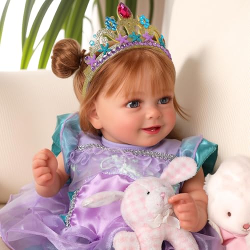 Lifelike Reborn Baby Doll 20 Inch Brown Hair Girl with Clothes and Toy Accessories H822