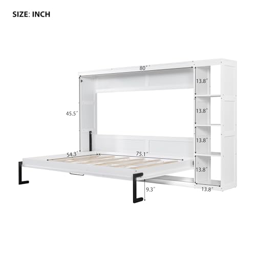 Full Size Horizontal Murphy Bed with Shelves, Foldable into Cabinet W154373