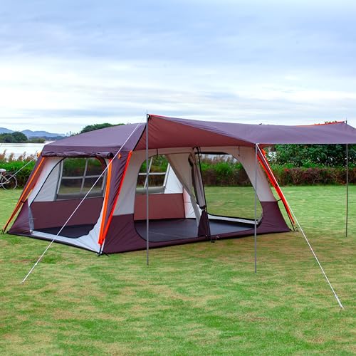 Extra Large Family Cabin Tent for Camping, 2 Rooms, 3 Doors, Waterproof E6603