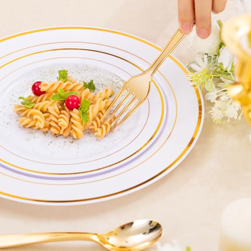 350PCS Clear Gold Plastic Dinnerware Set for 50 Guests, Disposable Plates, Cups & Silverware N692