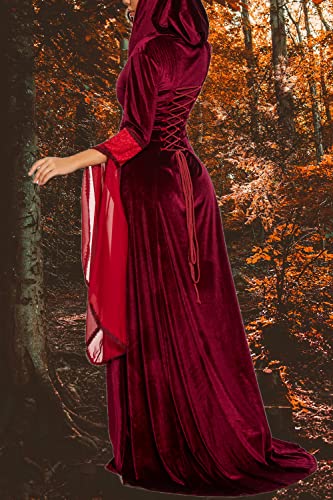 Medieval Victorian Dress for Women, Vintage Witch Halloween Costume with Hood W9109