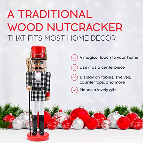 Black and White Checkered Soldier Nutcracker Wooden Figure 15 Inch X3031